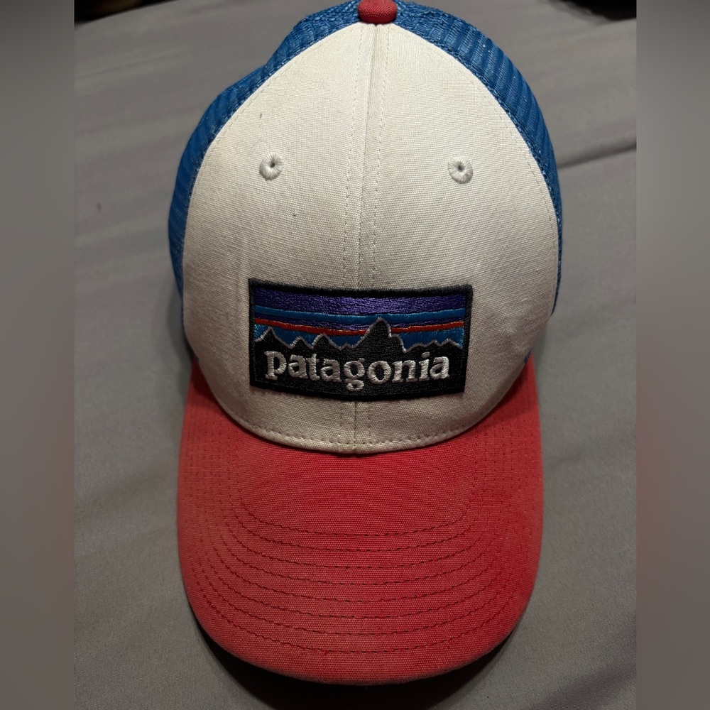 Patagonia White, Red, and Blue Logo Trucker Hat